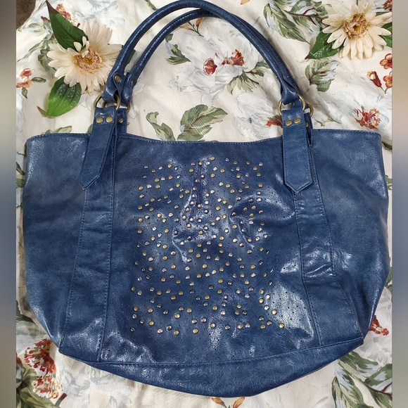 BRACIANO FAUX LEATHER LARGE TOTE EMBELLISHED color Blue whith golde stone - Picture 2 of 11